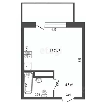 Студия Тюменская область, Тюмень ул. Разведчика Кузнецова, 16 (24.2 м)