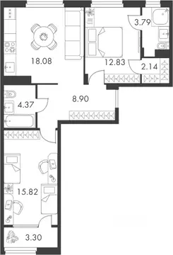 2-к кв. Тульская область, Тула ул. Карпова, 103А (69.23 м)