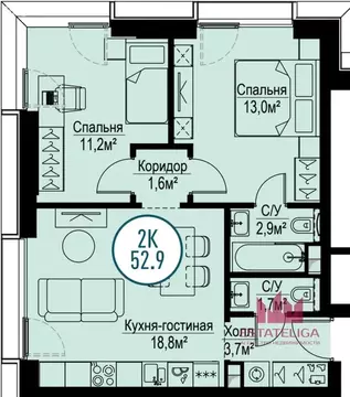 2-комнатная квартира: Москва, Волгоградский проспект, 32/5к3 (52.4 м)