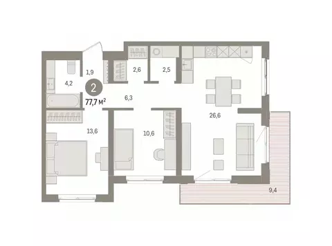 2-к кв. Свердловская область, Екатеринбург пер. Торфяной, 4 (77.7 м)