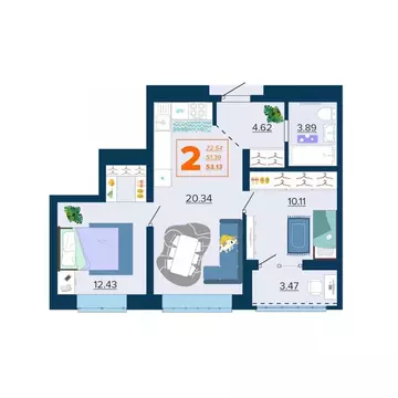 2-к кв. Брянская область, Брянск Московский мкр, Микрорайон Акватория ...