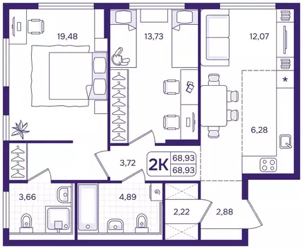 2-к кв. Приморский край, Владивосток ул. Борисенко (68.93 м)
