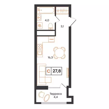 1-к кв. Тюменская область, Тюмень UNO жилой комплекс (27.8 м)