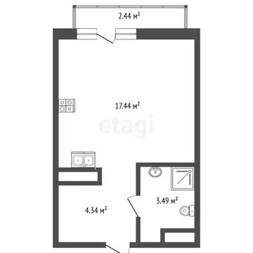 Квартира-студия: Тюмень, Краснооктябрьская улица, 16 (25.5 м)
