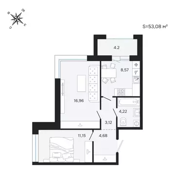 2-к кв. Карелия, Петрозаводск Береговая ул. (53.08 м)