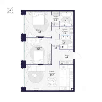 2-к кв. Москва ул. Фотиевой, 5С1 (89.8 м)
