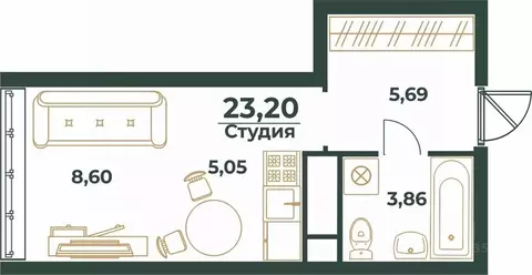 Студия Башкортостан, Уфа ул. Ивана Спатара (23.2 м)
