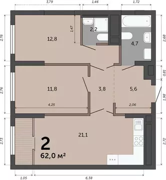 2-комнатная квартира: Екатеринбург, Сосновый переулок (62 м)