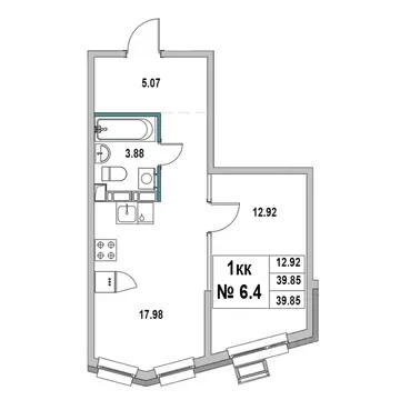 1-к кв. Ленинградская область, Выборг ул. 2-я Южная, 4 (39.85 м)