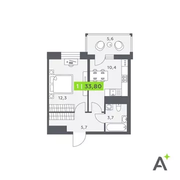 1-комнатная квартира: Кудрово, Солнечная улица, 4 (33.8 м)