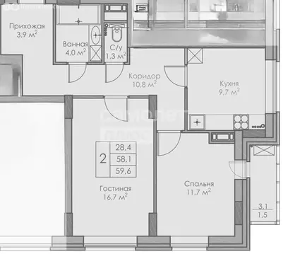 2-комнатная квартира: Липецк, Московская улица, 159к1 (60 м)