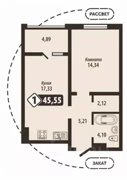 1-к кв. Брянская область, Брянск Школьный жилой комплекс (45.55 м)