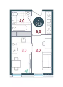Студия Москва Русич Кантемировский жилой комплекс (25.0 м)