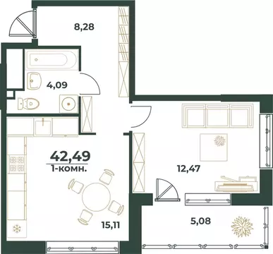 1-к кв. Башкортостан, Уфа ул. Ивана Спатара, 14 (42.49 м)