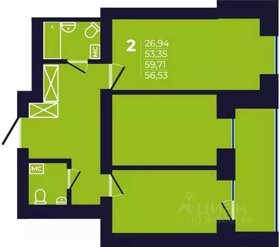 2-к кв. Башкортостан, Уфа ул. Михаила Зайцева, 6 (56.9 м)