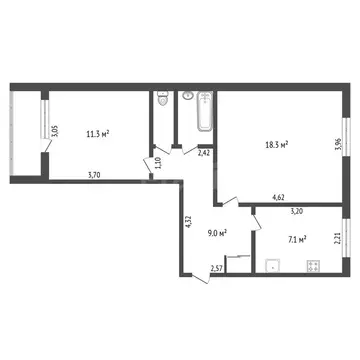 2-комнатная квартира: Благовещенск, Студенческая улица, 34 (49.5 м)