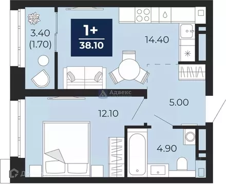 1-к кв. Тюменская область, Тюмень ул. Пожарных и Спасателей, 2к1 (38.1 ...