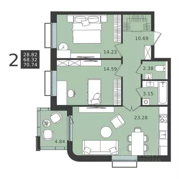 2-к кв. Московская область, Химки Клязьма-Старбеево мкр, Мишино кв-л,  ...