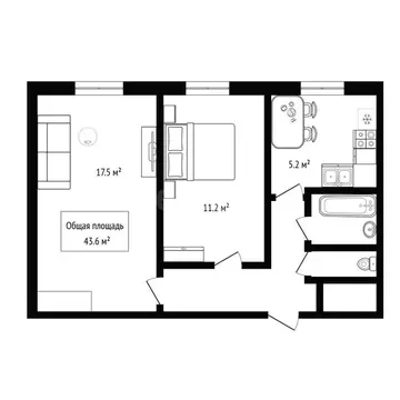 2-комнатная квартира: Бердск, Микрорайон, 29 (43.6 м)