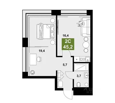 1-к кв. Новосибирская область, Новосибирск  (45.2 м)