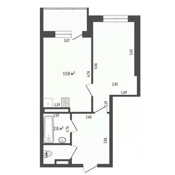 1-к кв. Тюменская область, Тюмень ул. Николая Федорова, 17к3 (42.6 м)