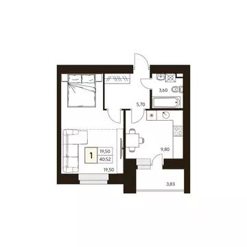 1-к кв. Башкортостан, Уфа ул. Ахметова, 296/2 (40.52 м)
