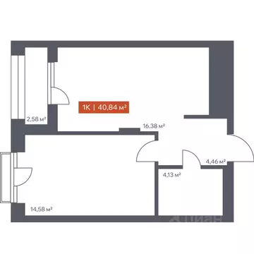 1-к кв. Томская область, Томск Красноармейская ул., 144 (40.84 м)