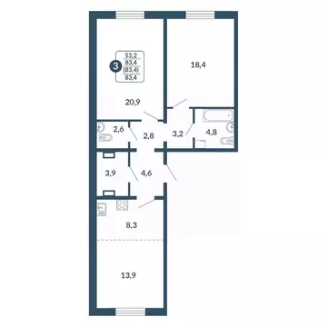 3-к кв. Кировская область, Киров Скандинавия жилой комплекс (83.4 м)