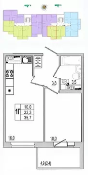 1-к кв. Псковская область, Псков  (35.7 м)