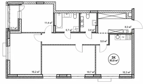 3-комнатная квартира: Нижний Новгород, посёлок Cовхоза Цветы (93 м)