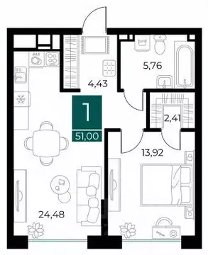 1-к кв. Рязанская область, Рязань Арт Кварталы жилой комплекс (51.0 м)