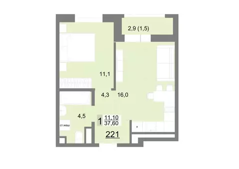 1-к кв. Свердловская область, Екатеринбург ул. Металлургов, 63/3 (37.6 ...