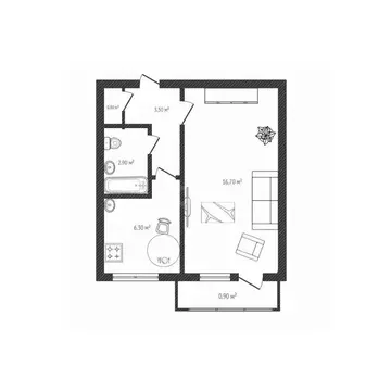 1-к кв. Брянская область, Брянск Авиационная ул., 26 (30.2 м)