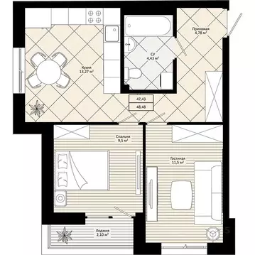 2-к кв. Приморский край, Уссурийск  (48.48 м)