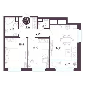 2-к кв. Тульская область, Тула ул. Пряничная, 6 (59.6 м)