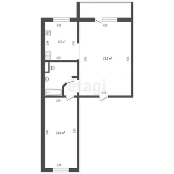2-комнатная квартира: Челябинск, Телевизионная улица, 3 (60.7 м)