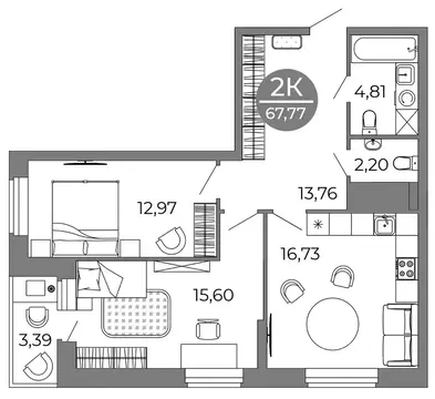 2-к кв. Воронежская область, Воронеж ул. Кривошеина, 13/14 (67.77 м)