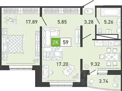 2-к кв. Тюменская область, Тюмень ул. Павла Шарова, 23 (58.9 м)