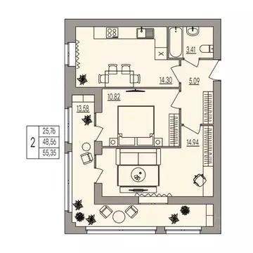 2-к кв. Волгоградская область, Волгоград ул. Землячки, 84/8 (55.35 м)