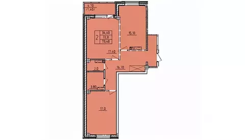 2-к кв. Омская область, Омск Волгоградская ул., 46 (75.9 м)