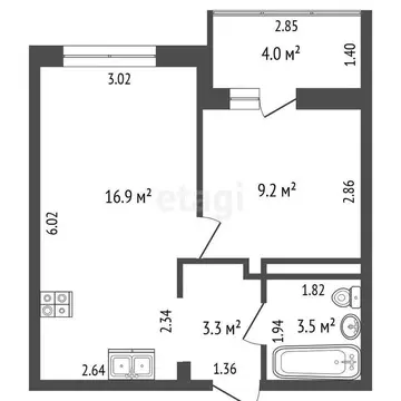 1-комнатная квартира: Придорожный, микрорайон Южный Город, улица ...