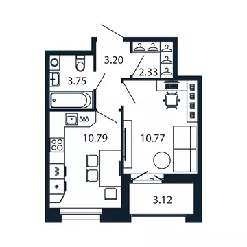 1-комнатная квартира: Новоселье, Центральная улица, 30к2 (30.2 м)