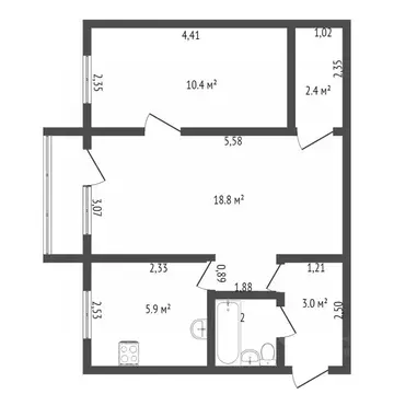 2-к кв. Амурская область, Благовещенск Кузнечная ул., 58/68 (53.0 м)