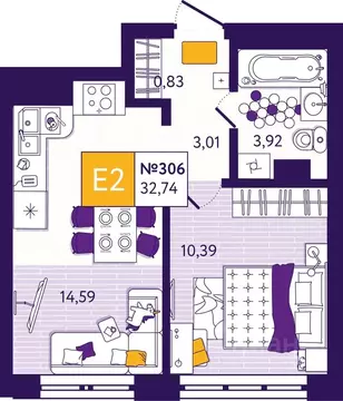1-к кв. Тульская область, Тула ул. Пряничная, 3 (32.74 м)