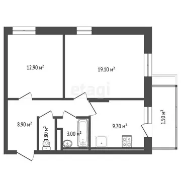 2-комнатная квартира: Тюмень, Профсоюзная улица, 49 (55.4 м)