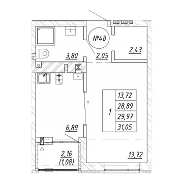 1-к кв. Калининградская область, Зеленоградск  (31.05 м)