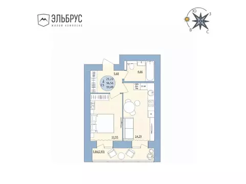 2-к кв. Башкортостан, Уфа Кавказская ул., 24 (39.49 м)