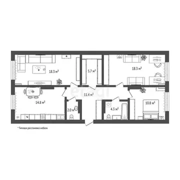 3-комнатная квартира: Тюмень, Новгородская улица, 14 (85.9 м)