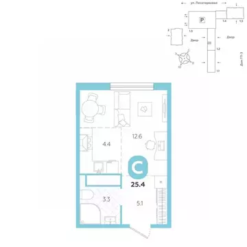 Студия Тюменская область, Тюмень ул. Лесопарковая, 22 (25.4 м)