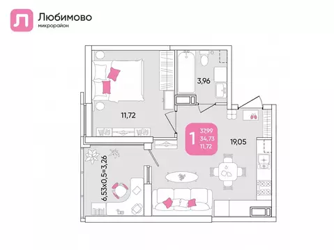 1-к кв. Краснодарский край, Краснодар Любимово мкр, 2 (40.3 м)